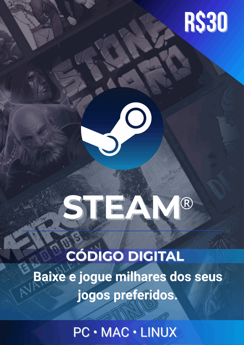 Steam - Cartão Pré Pago R$ 30 Reais