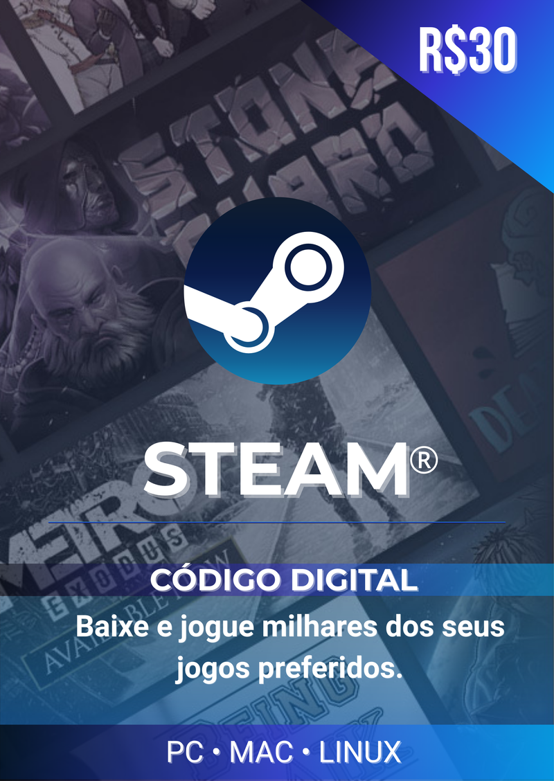 Steam - Cartão Pré Pago R$ 30 Reais